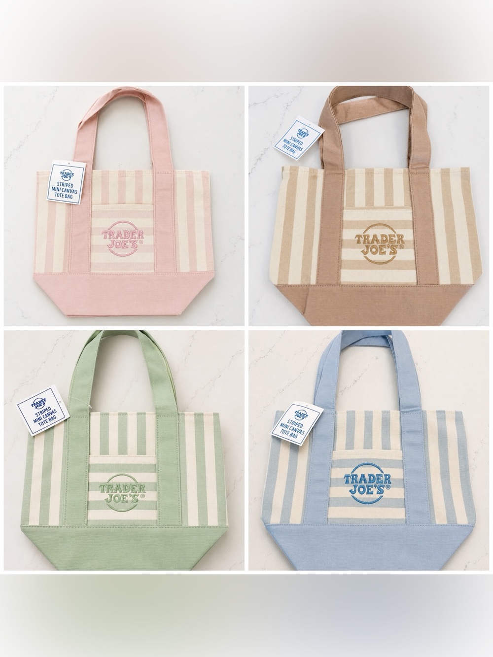 Trader Joe's Striped Canvas Tote Bag - Pink, Blue, Green and Beige